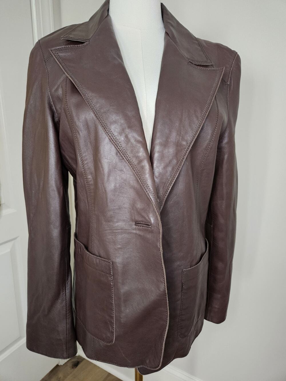 Couture by J. Park Blazer Jacket Womens M Brown Lambs Leather Lined One Button